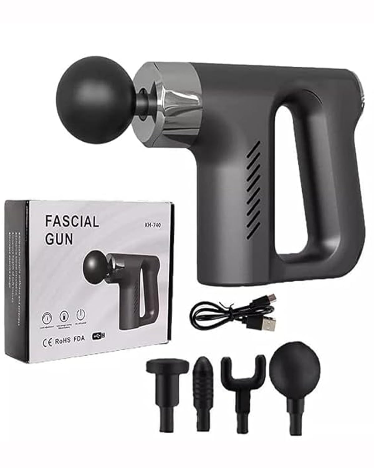 Fascial gun muscle massager with 4 Heads Handheld Physiotherapy Massager, Deep Tissue Physio Percussion (Multicolor)