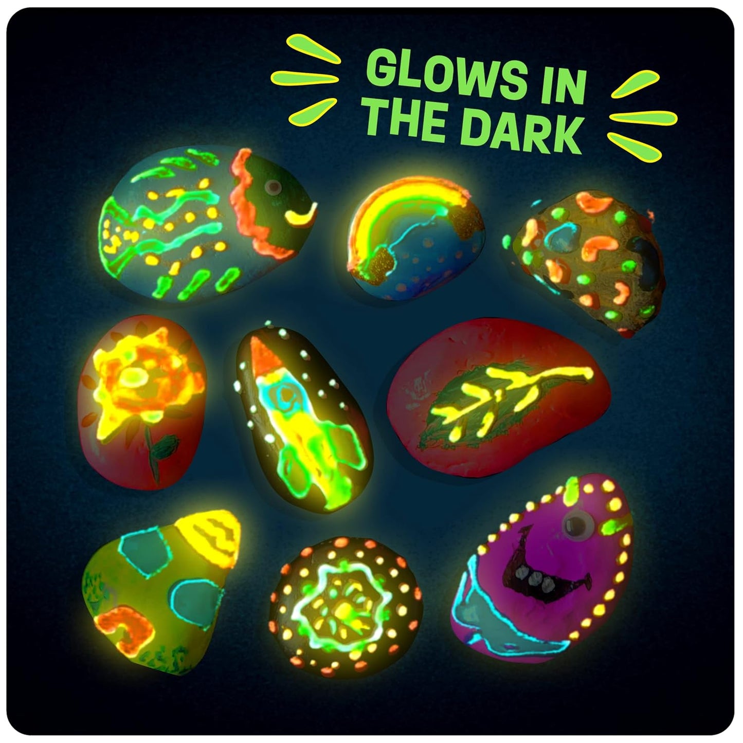 Kids Rock Painting Kit - Glow in The Dark - Arts & Crafts Gifts for Boys and Girls Ages 4-12 - Craft Activities Kits - Creative Art Toys for 4, 5, 6, 7, 8, 9, 10, 11 & 12 Year Old Kids