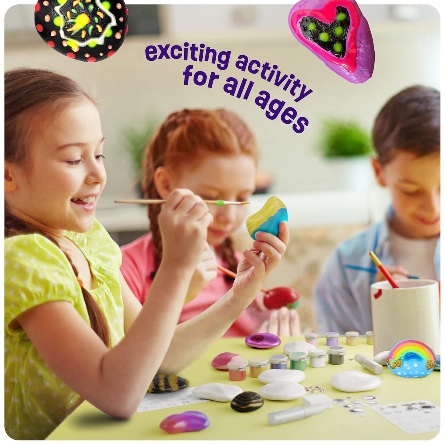 Kids Rock Painting Kit - Glow in The Dark - Arts & Crafts Gifts for Boys and Girls Ages 4-12 - Craft Activities Kits - Creative Art Toys for 4, 5, 6, 7, 8, 9, 10, 11 & 12 Year Old Kids