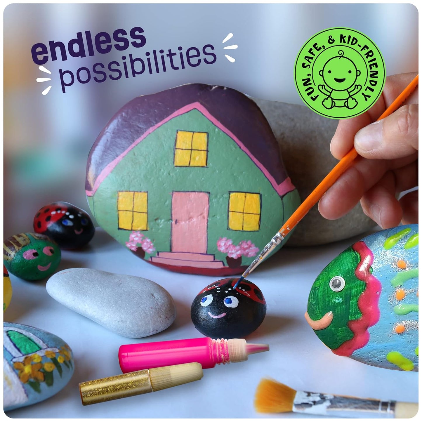 Kids Rock Painting Kit - Glow in The Dark - Arts & Crafts Gifts for Boys and Girls Ages 4-12 - Craft Activities Kits - Creative Art Toys for 4, 5, 6, 7, 8, 9, 10, 11 & 12 Year Old Kids