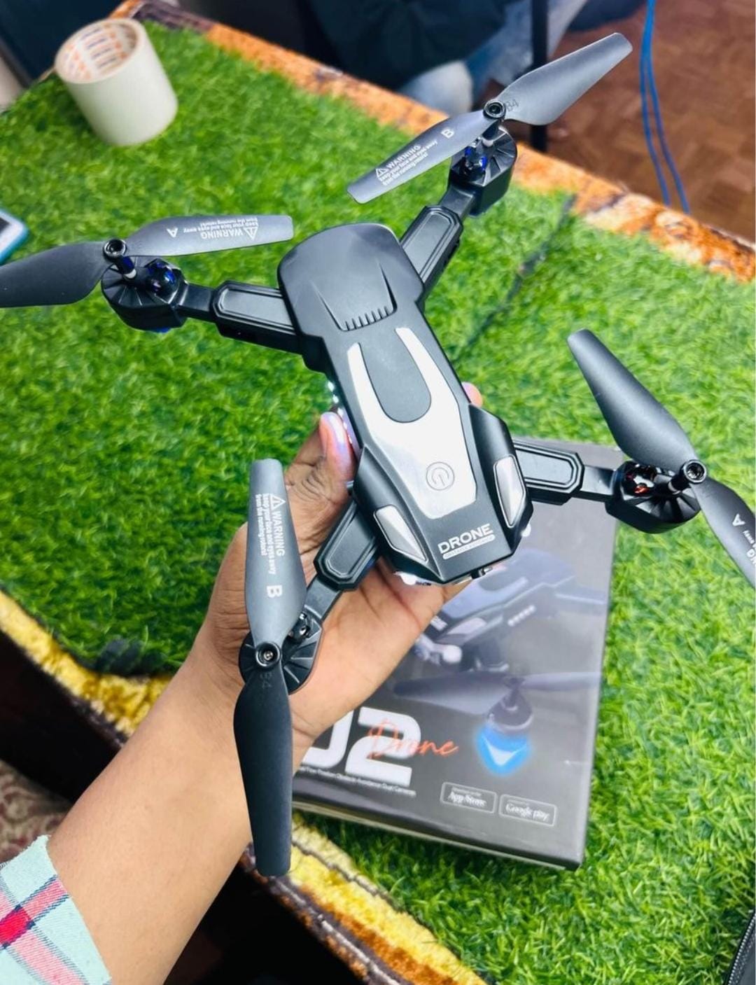 J2 Drone with Remote Control, Camera, 360° Rotation, Phone Holder, Spare Propellers