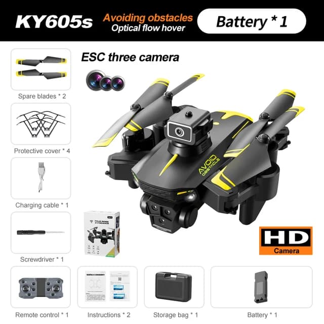 KY605s Drone with Camera 4K Professional Aerial Photography Three Cameras Drone Optical Flow Folding Obstacle Avoidance Drone