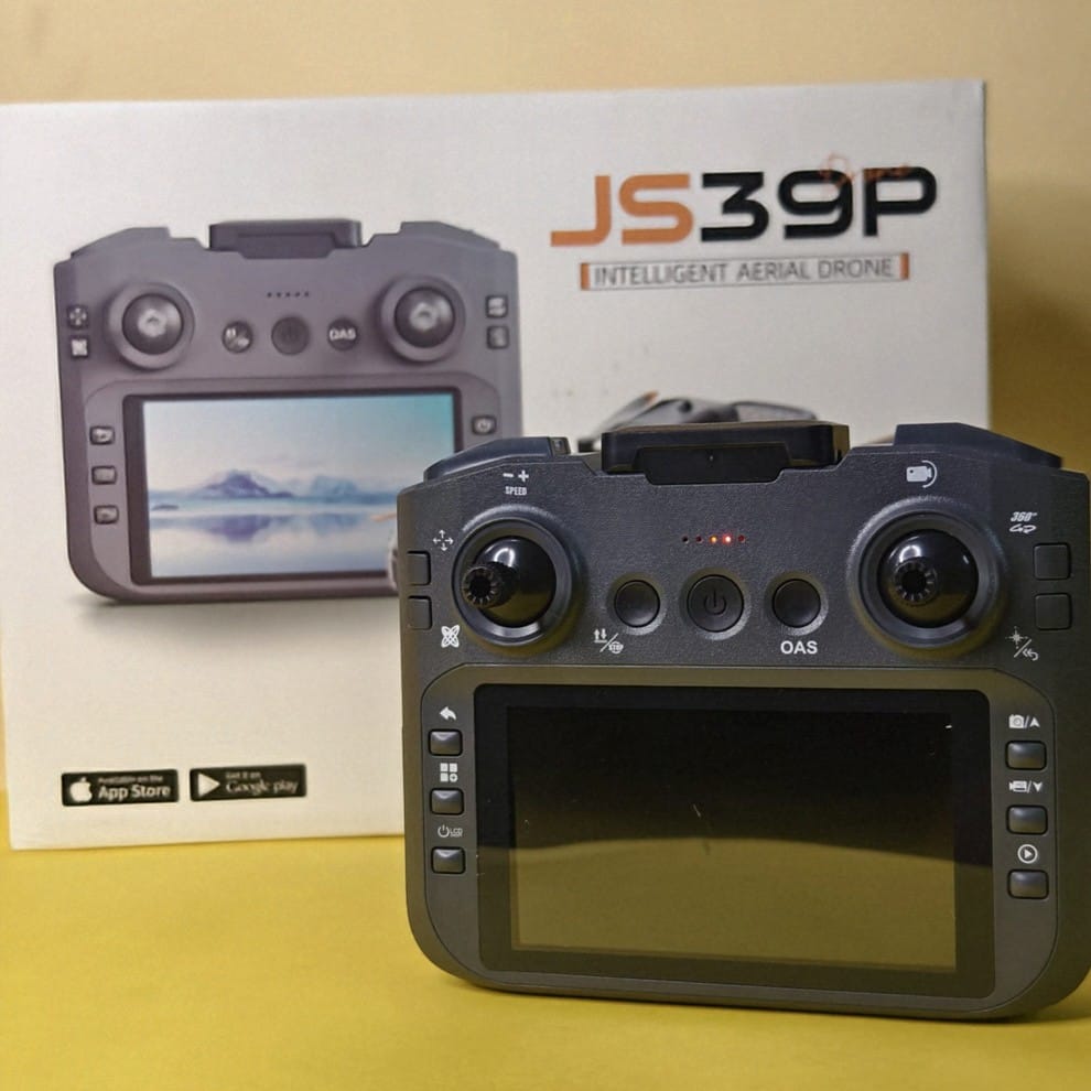 JS39P 4K Dual Camera Drone with 9-Inch Display Remote, 360° Obstacle Avoidance, FPV, VR Mode & 25-Min Flight Time