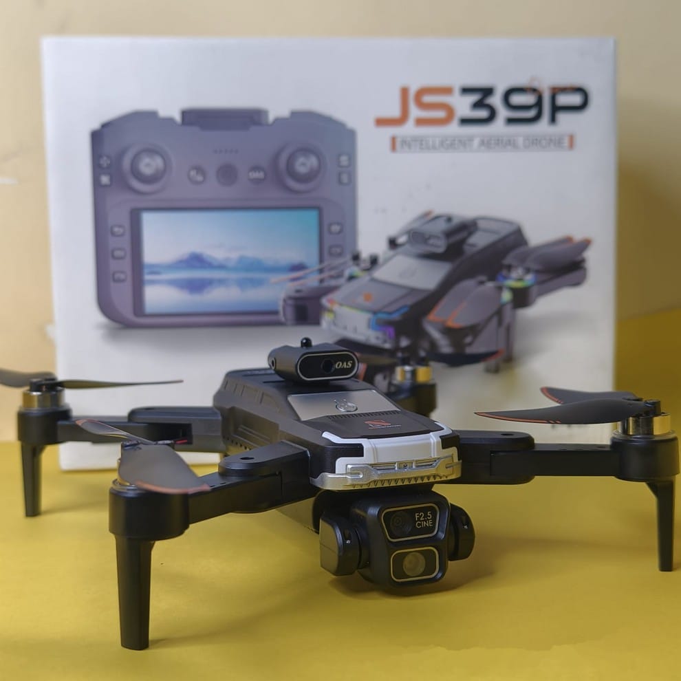 JS39P 4K Dual Camera Drone with 9-Inch Display Remote, 360° Obstacle Avoidance, FPV, VR Mode & 25-Min Flight Time