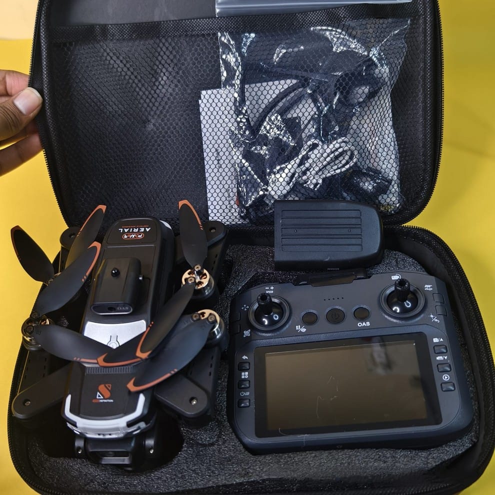 JS39P 4K Dual Camera Drone with 9-Inch Display Remote, 360° Obstacle Avoidance, FPV, VR Mode & 25-Min Flight Time