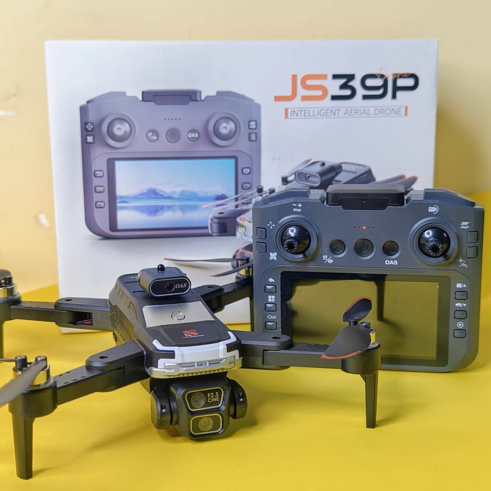 JS39P 4K Dual Camera Drone with 9-Inch Display Remote, 360° Obstacle Avoidance, FPV, VR Mode & 25-Min Flight Time