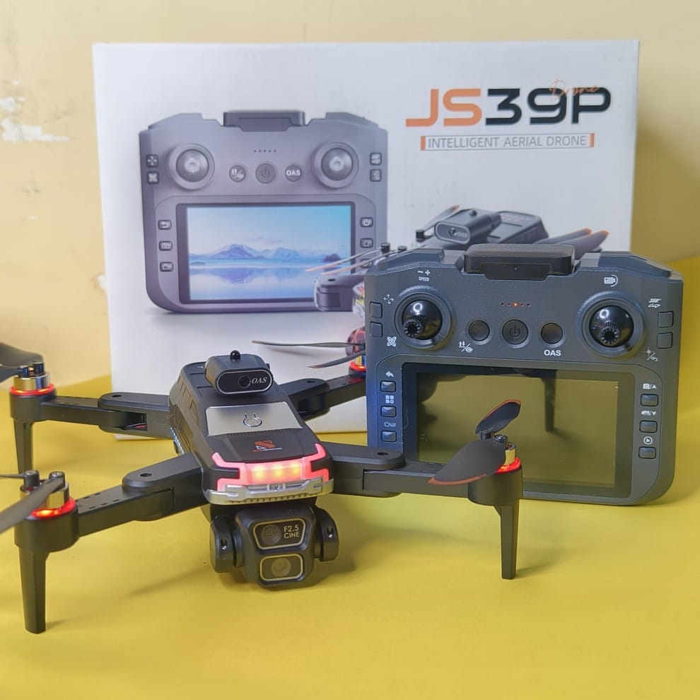 JS39P 4K Dual Camera Drone with 9-Inch Display Remote, 360° Obstacle Avoidance, FPV, VR Mode & 25-Min Flight Time