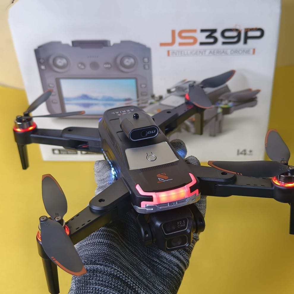 JS39P 4K Dual Camera Drone with 9-Inch Display Remote, 360° Obstacle Avoidance, FPV, VR Mode & 25-Min Flight Time