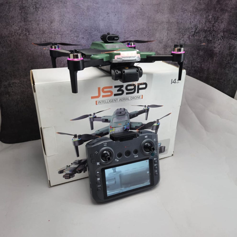 JS39P 4K Dual Camera Drone with 9-Inch Display Remote, 360° Obstacle Avoidance, FPV, VR Mode & 25-Min Flight Time