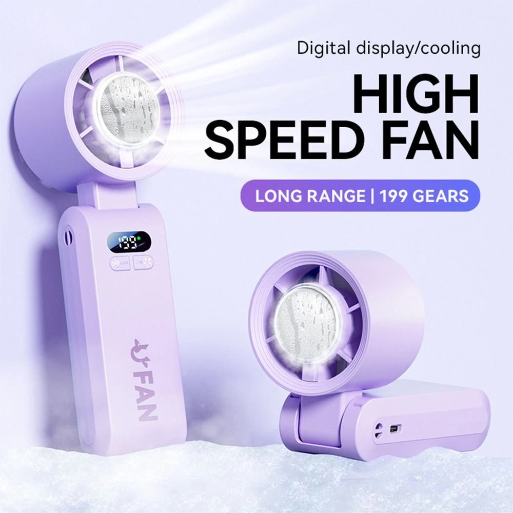 Portable Ice Compress Cooling Fan with 199-Speed Settings, USB Rechargeable, Low Noise & Desktop Holder | Multiple Colors Available