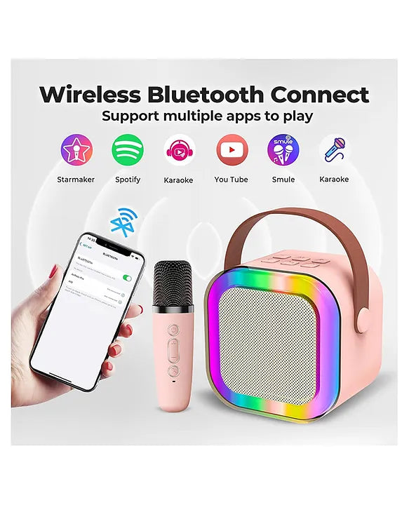 Portable Karaoke Machine with Wireless Mics – LED Lights & Bluetooth for Kids & Adults