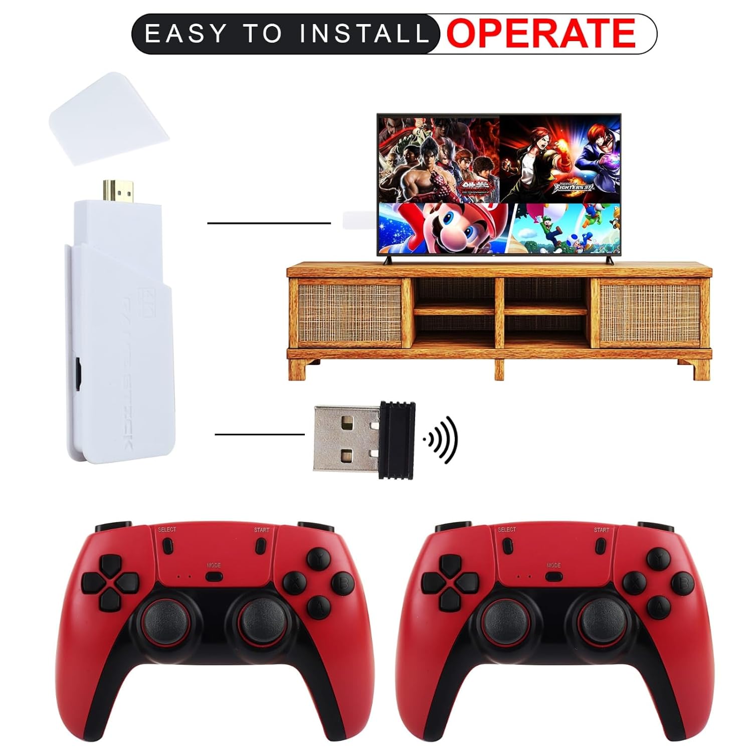 M18 Retro Gaming Console with 4K Ultra HD Game Stick, 2.4G Wireless Controller, 24000+ Games(Red)