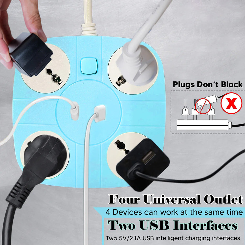 Extension Cord with 2 USB Charging Ports and 4 Socket - 10 AMP Heavy Duty for Multiple Devices Smartphone Tablet Laptop