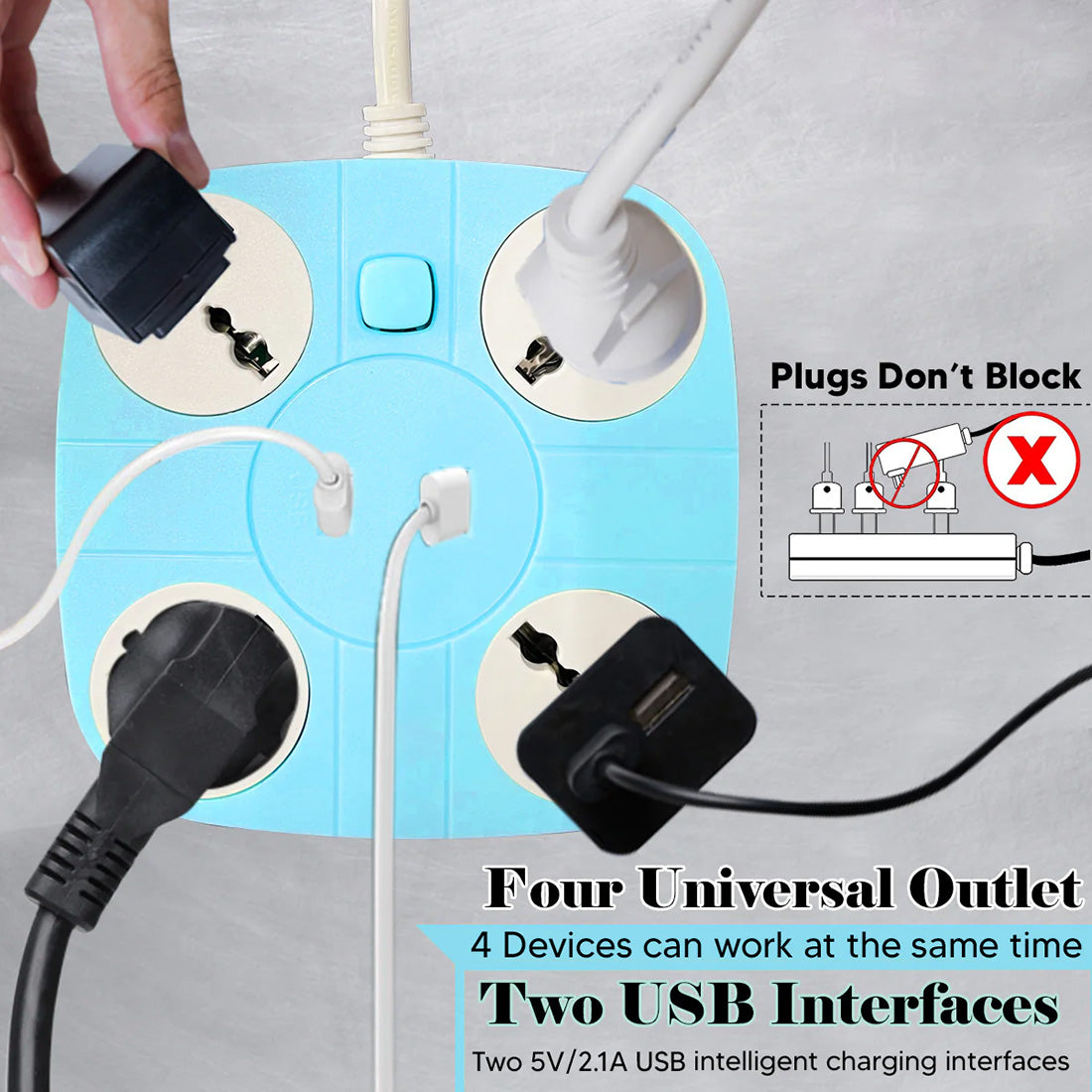 Extension Cord with 2 USB Charging Ports and 4 Socket - 10 AMP Heavy Duty for Multiple Devices Smartphone Tablet Laptop