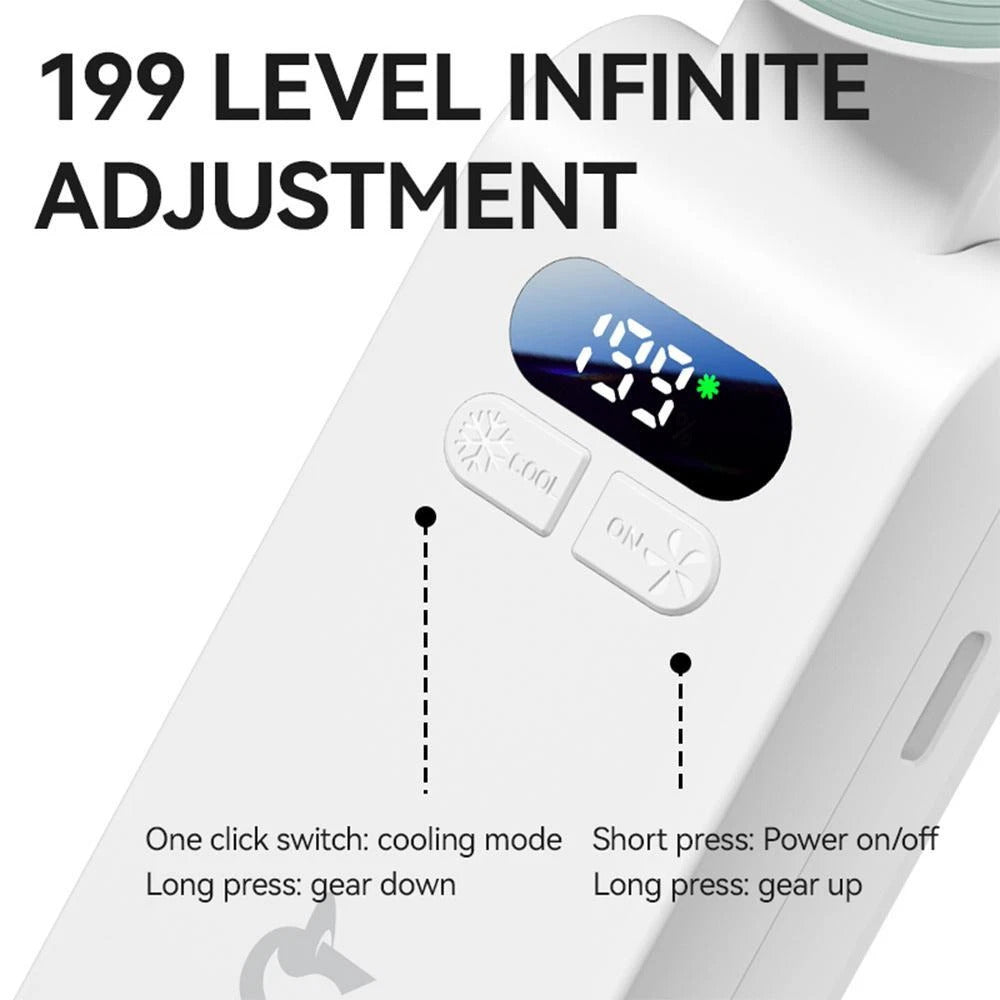 Portable Ice Compress Cooling Fan with 199-Speed Settings, USB Rechargeable, Low Noise & Desktop Holder | Multiple Colors Available