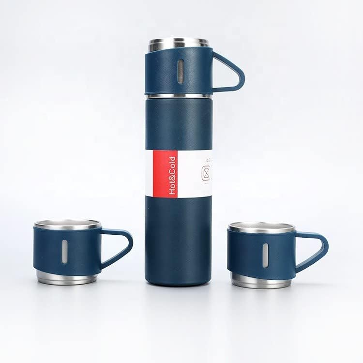 500ml Stainless Steel Vacuum Insulated Bottle – Double Wall Flask with 2 Cups | Hot & Cold Thermos
