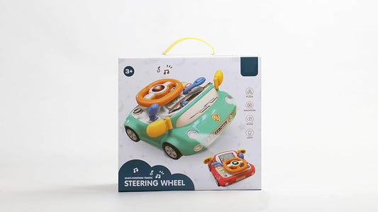 Steering Wheel Baby Racing Car with Realistic Sound and Light Interactive Learning Simulation Driving Toy for Children Aged 3+ (Color May Vary)