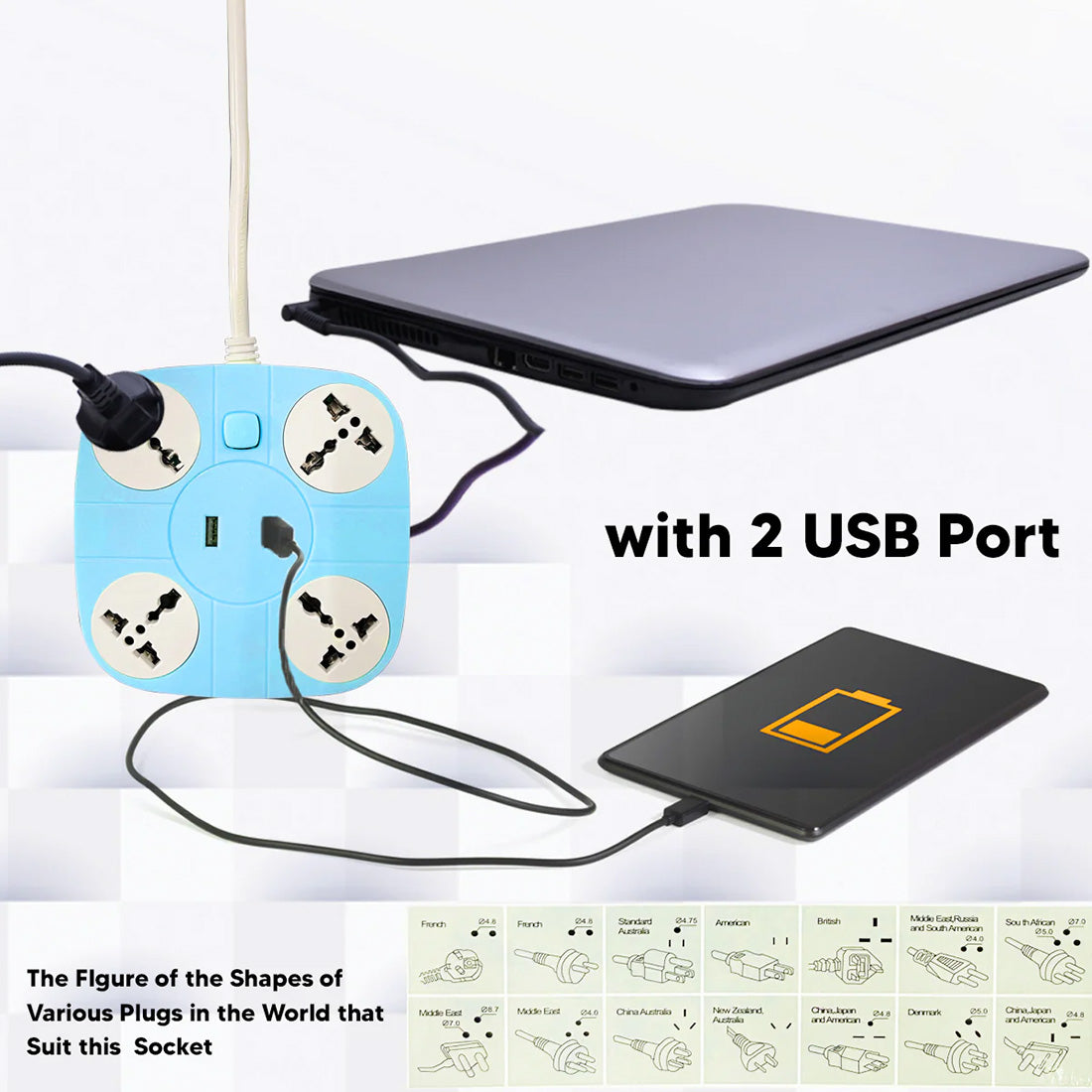 Extension Cord with 2 USB Charging Ports and 4 Socket - 10 AMP Heavy Duty for Multiple Devices Smartphone Tablet Laptop