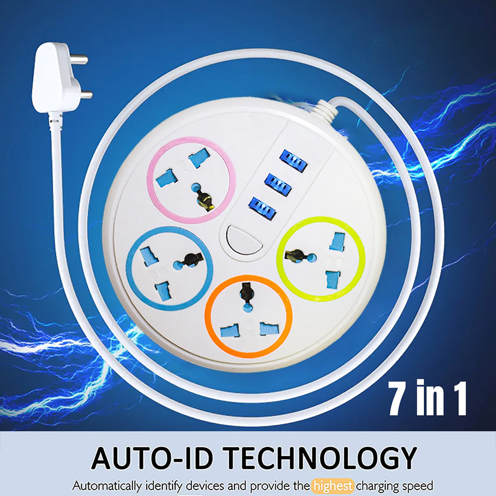 Extension Cord Board with 3 USB Charging Ports and 4 Socket -10 Amp Heavy Duty for Multiple Devices Smartphone Tablet Laptop