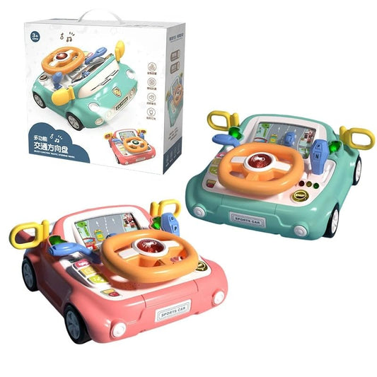 Steering Wheel Baby Racing Car with Realistic Sound and Light Interactive Learning Simulation Driving Toy for Children Aged 3+ (Color May Vary)