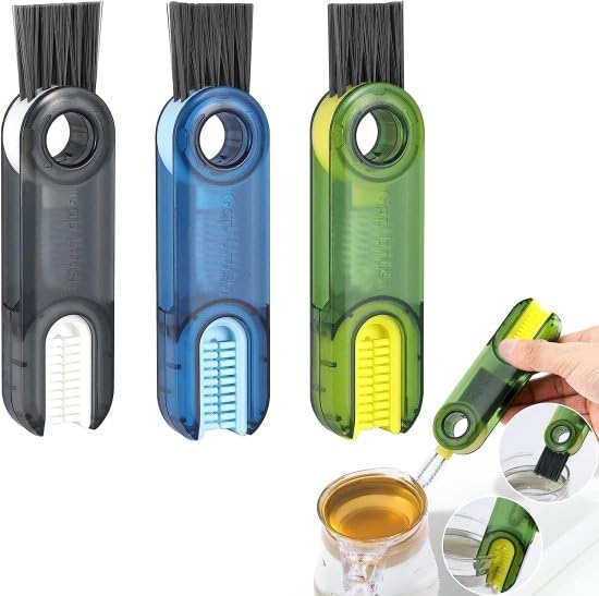3-in-1 Multifunctional Bottle Cleaning Brush – U-Shaped, Triangular & Stiff Bristle Heads for Tight Spaces