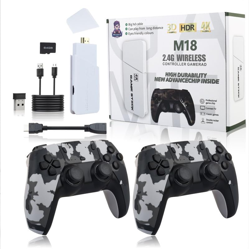 M18 Retro Gaming Console with 4K Ultra HD Game Stick, 2.4G Wireless Controller, 24000+ Games, 10 Emulators, Army Green