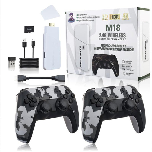 M18 Retro Gaming Console with 4K Ultra HD Game Stick, 2.4G Wireless Controller, 24000+ Games, 10 Emulators, Army Green