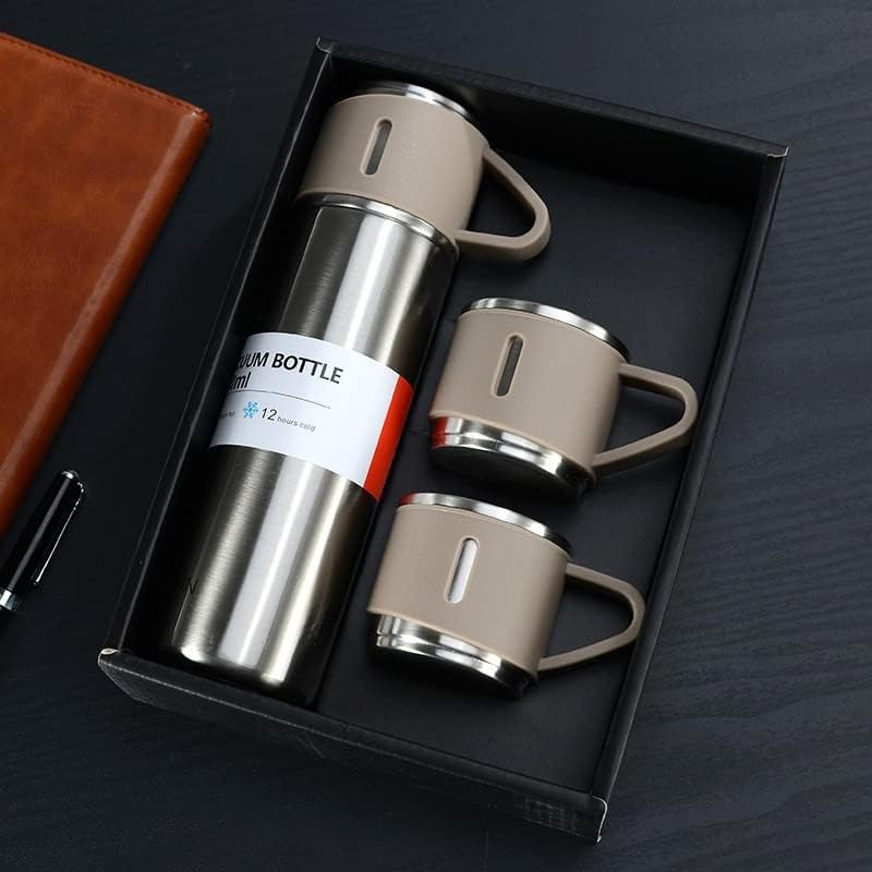 500ml Stainless Steel Vacuum Insulated Bottle – Double Wall Flask with 2 Cups | Hot & Cold Thermos