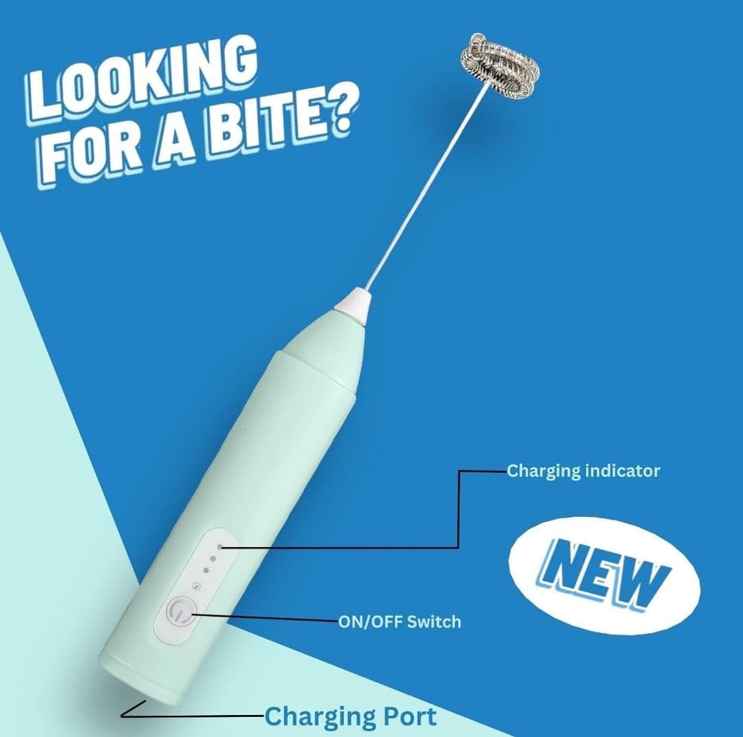 Rechargeable Milk Frother & Coffee Whisker – 3-Speed Adjustable, Stainless Steel, Type-C Charging & Stand-Up Design