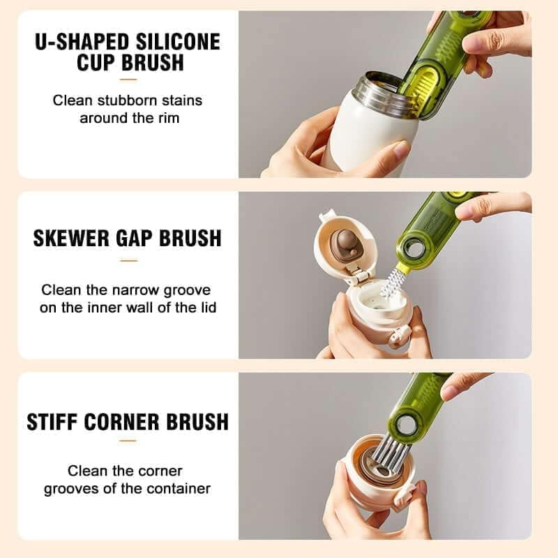 3-in-1 Multifunctional Bottle Cleaning Brush – U-Shaped, Triangular & Stiff Bristle Heads for Tight Spaces