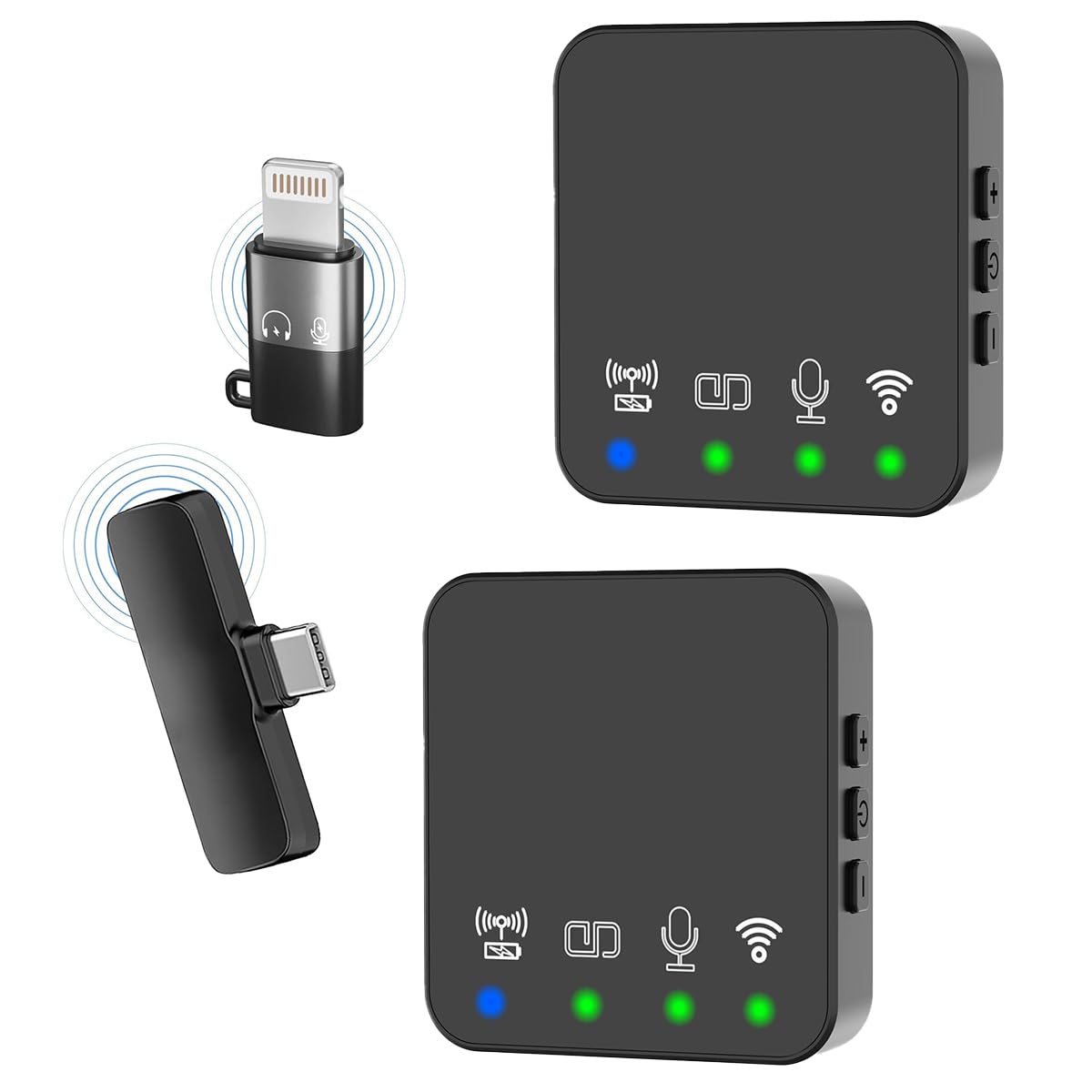 Wireless Microphone Noise Cancellation Lapel Mic Compatible with Type-C Android & iPhone Dual Channel Lavalier Collar Microphone for Youtubers Video Recording Facebook Live Stream (Black)