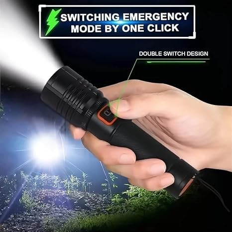 M035 (ZOOMABLE LED Metal Torch) 4 Modes Flashlight, Super Bright Cree T6 LED Light Torch C-Type Charging Port