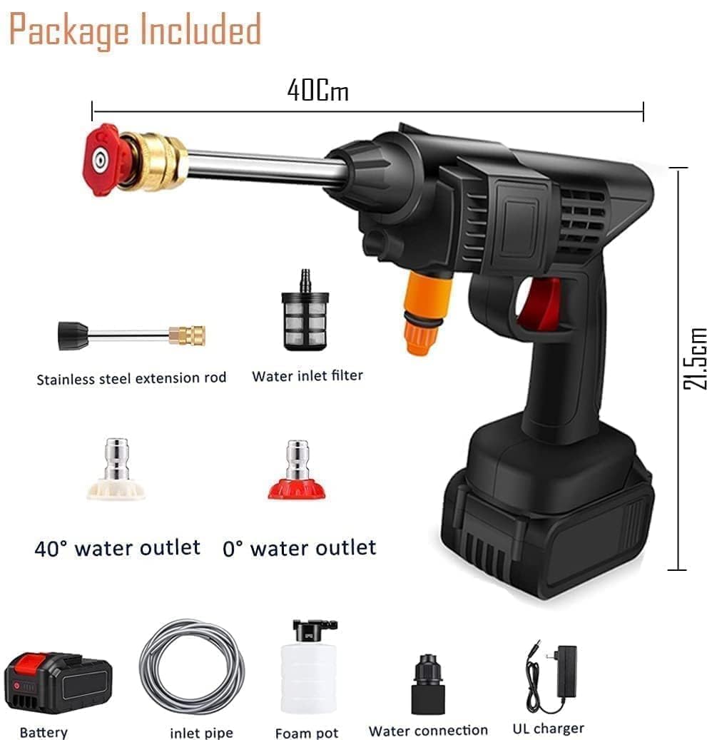 Cordless Portable Wireless High Pressure Washer Gun 48V for Car Wash Bike Washing Cleaning| Adjustable Nozzle and 5M Hose Pipe (Double_Battery)