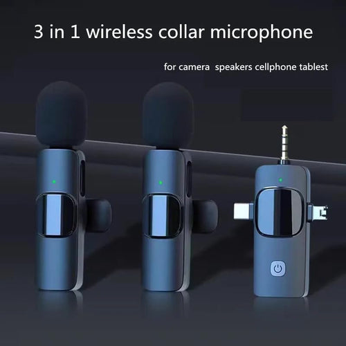 3 in 1 Wireless Microphone, Noise Cancellation Lapel Wireless Mic for Youtubers, Video Recording, Facebook, Compatible for Type-C Android/iPhone/Cameras/Laptop (Dual Channel Version)