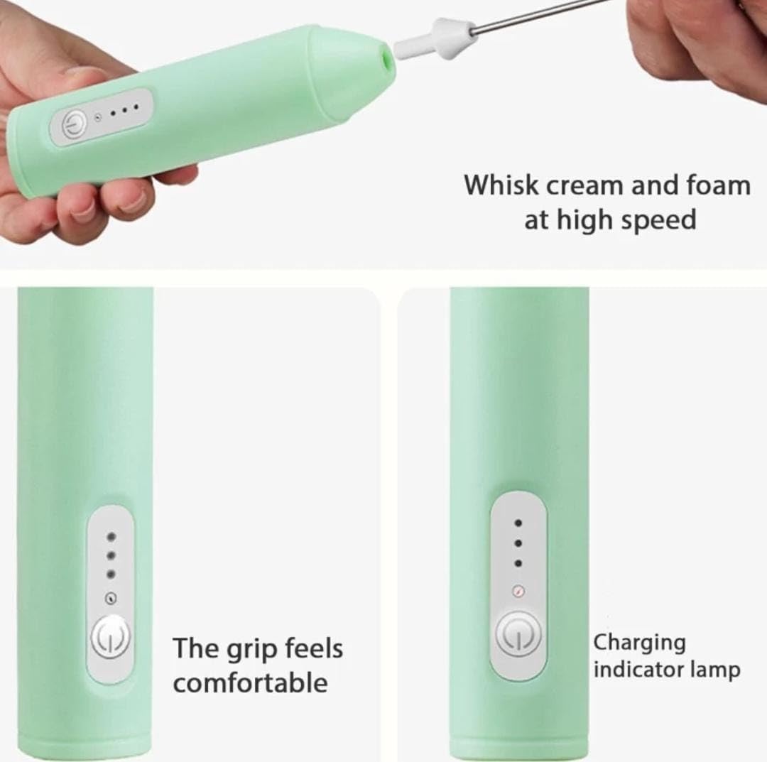 Rechargeable Milk Frother & Coffee Whisker – 3-Speed Adjustable, Stainless Steel, Type-C Charging & Stand-Up Design