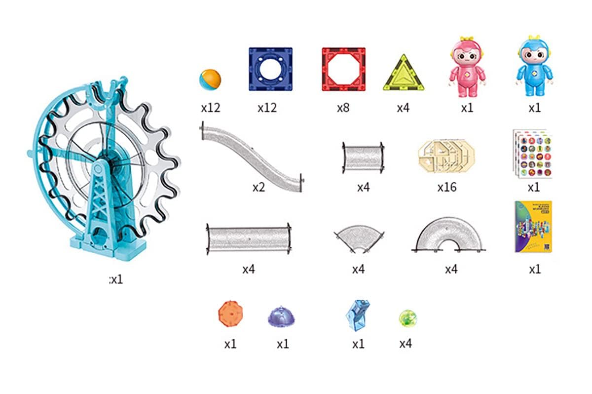 Light-Music-Electric Magnetic Tiles- Building Blocks for Kids 80-Pieces Light & Musical Ferris Wheel Marble Run 3D STEAM Toys for Kids
