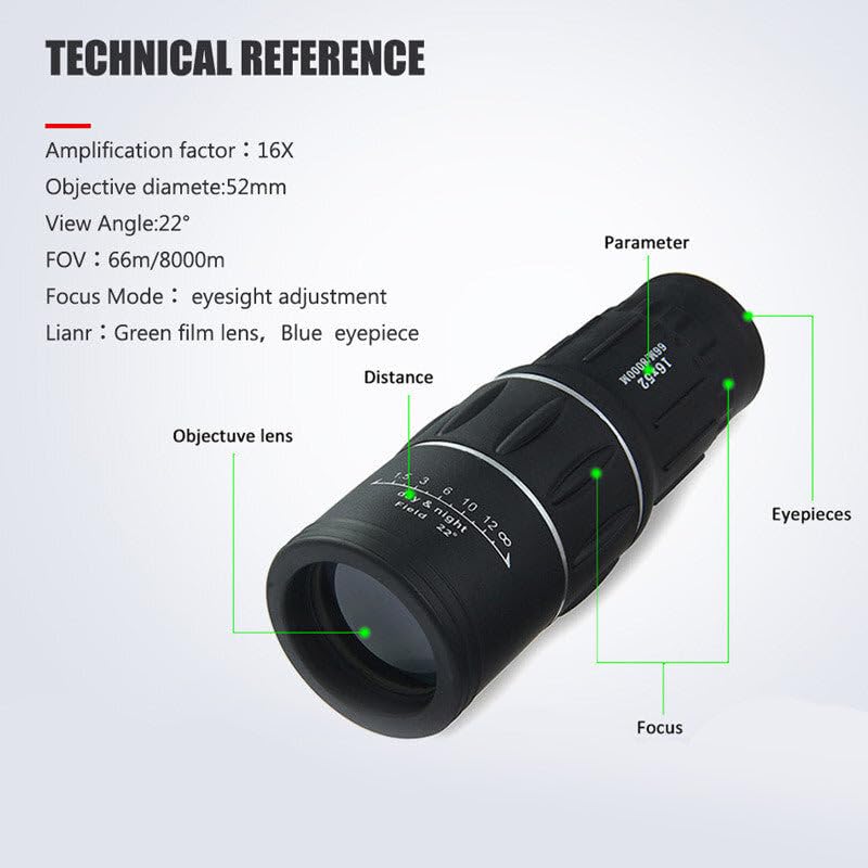 Bushnell 16x52 Dual Focus Monocular Telescope – High-Power Zoom Lens for Bird Watching, Hunting & Outdoor Adventures