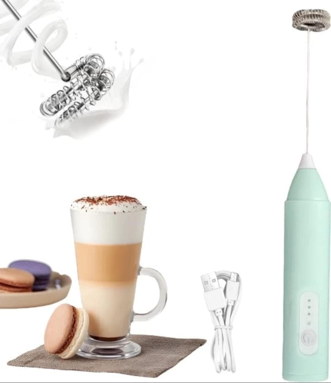 Rechargeable Milk Frother & Coffee Whisker – 3-Speed Adjustable, Stainless Steel, Type-C Charging & Stand-Up Design