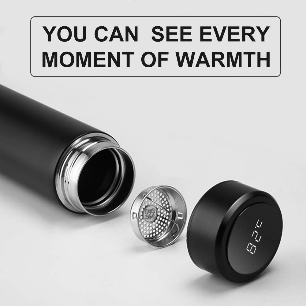 Smart LED Temperature Display Insulated flask – 304 Stainless Steel, Hot & Cold, 12-Hour Thermos Bottle with Tea Strainer