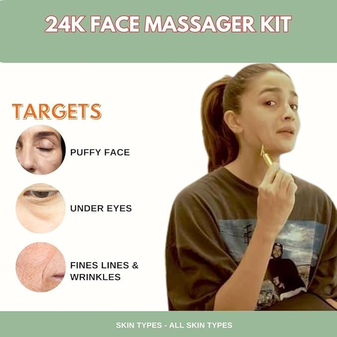 Golden Electric Vibration Facial Massage Roller – Waterproof T-Bar, Anti-Wrinkle & Skin Tightening Tool