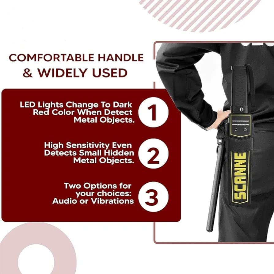 Handheld Metal Detector Wand – High Sensitivity with Audio & Vibration Alerts for Security Checks