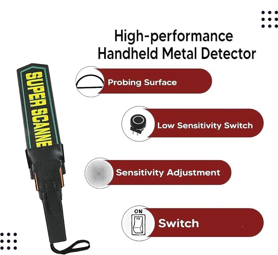 Handheld Metal Detector Wand – High Sensitivity with Audio & Vibration Alerts for Security Checks