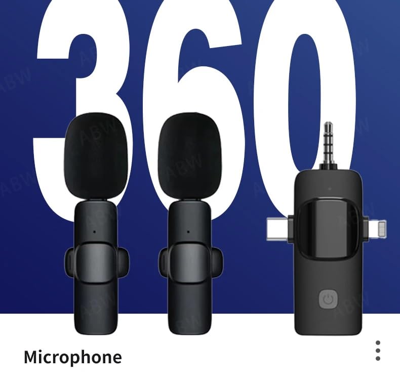 3 in 1 Wireless Microphone, Noise Cancellation Lapel Wireless Mic for Youtubers, Video Recording, Facebook, Compatible for Type-C Android/iPhone/Cameras/Laptop (Dual Channel Version)