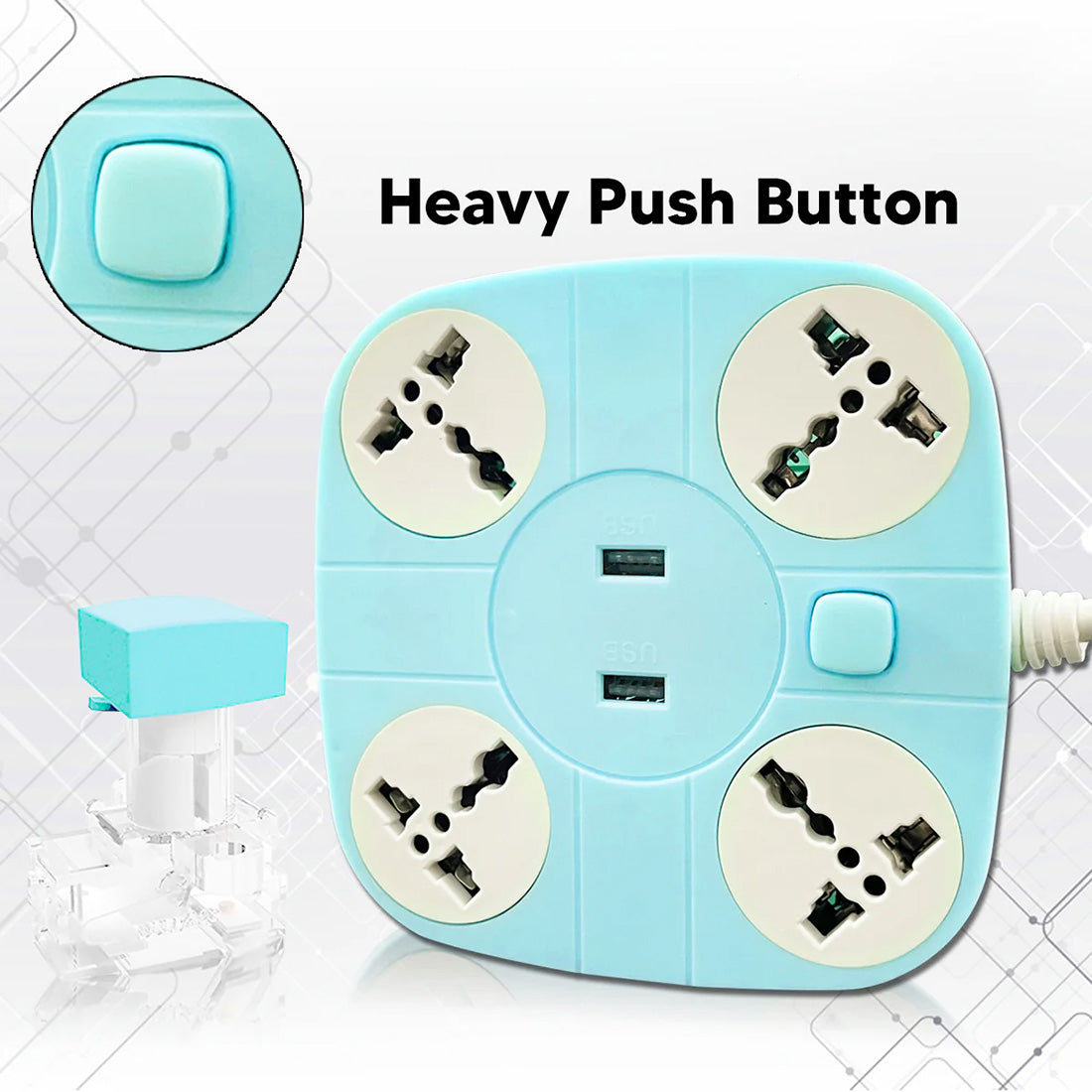 Extension Cord with 2 USB Charging Ports and 4 Socket - 10 AMP Heavy Duty for Multiple Devices Smartphone Tablet Laptop