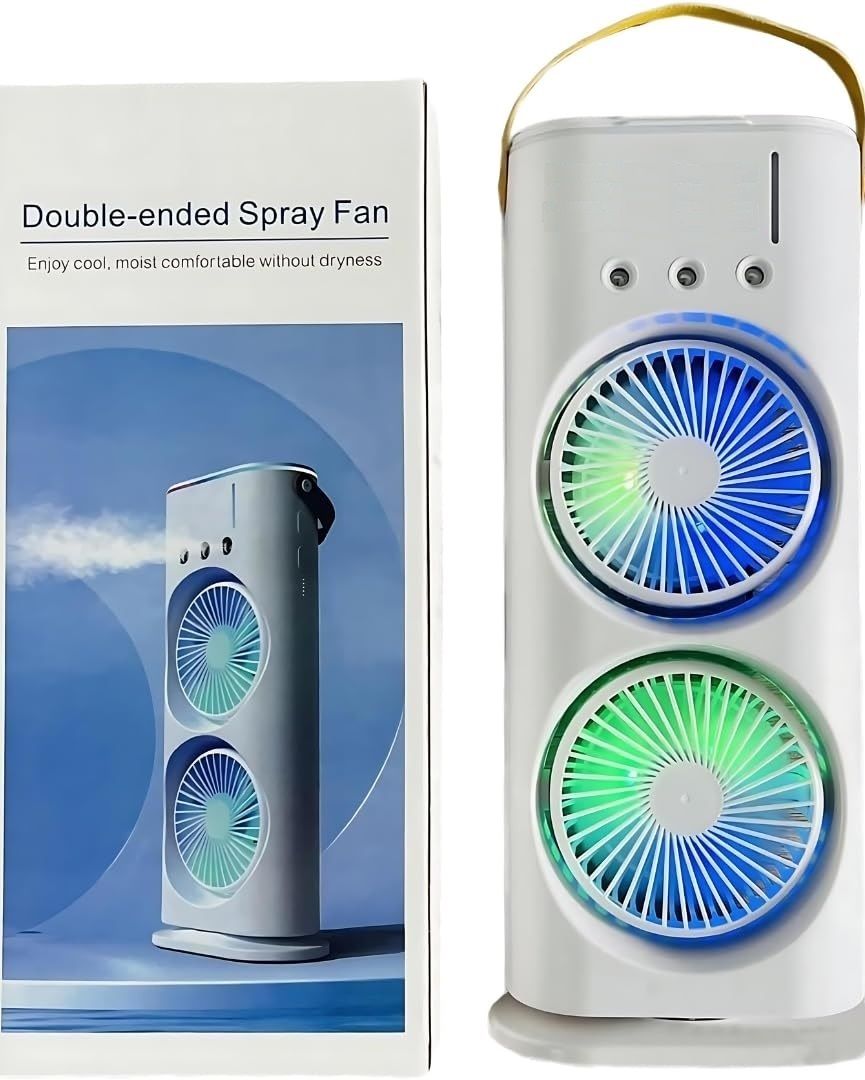 Portable Double-Ended Spray Fan – Cool, Quiet & Energy-Efficient Air Circulator with Water/Ice Chamber