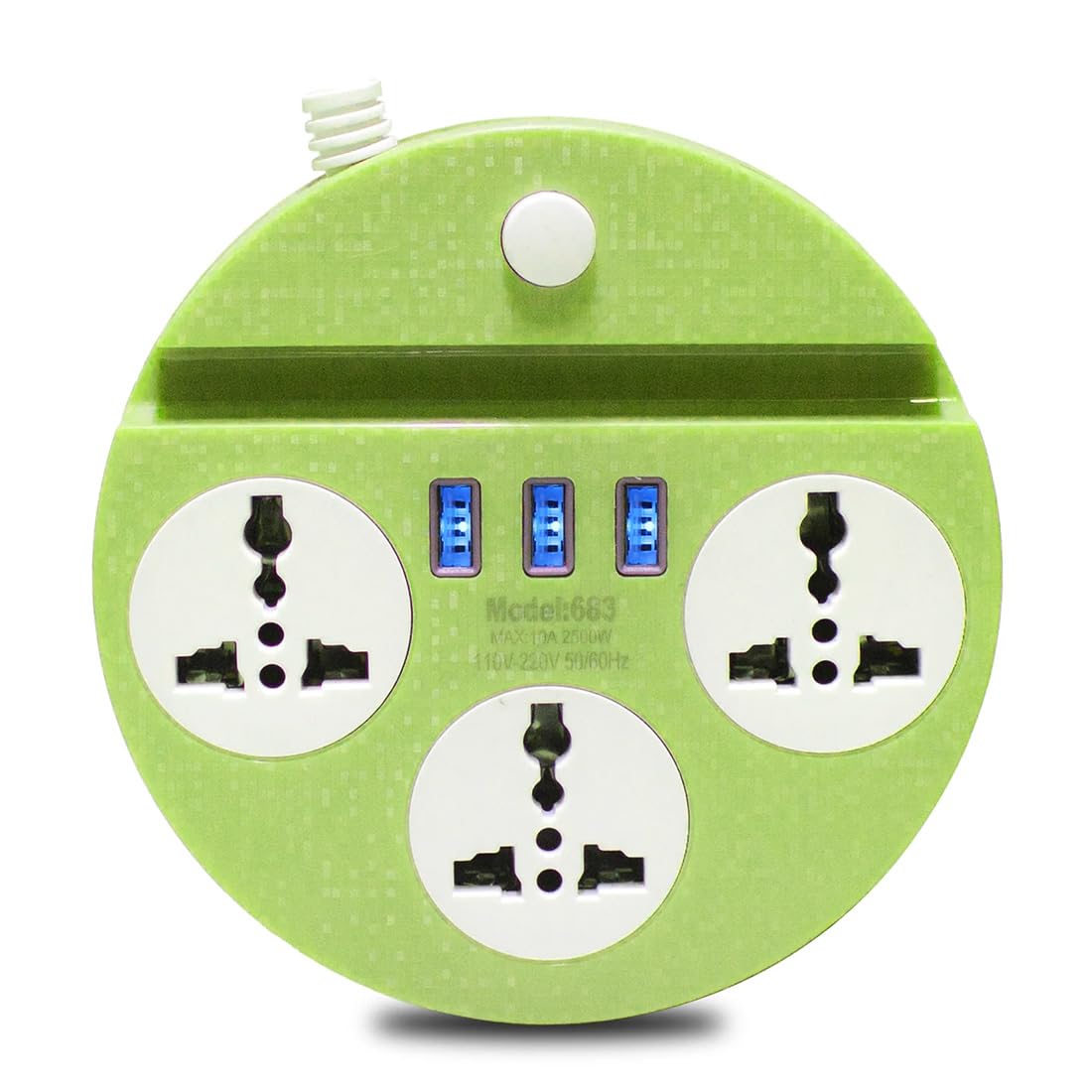 Universal Extension Cord with 3 Sockets & 3 USB Ports – Compact Power Strip for Home & Office
