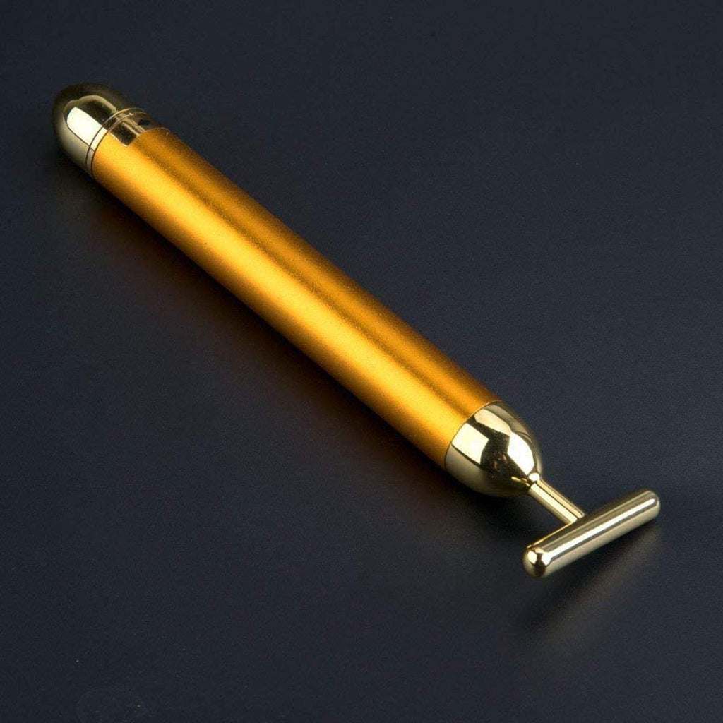 Golden Electric Vibration Facial Massage Roller – Waterproof T-Bar, Anti-Wrinkle & Skin Tightening Tool