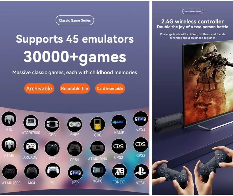 M33 Game Stick With Dual Controllers with 45 Emulators, 20,000+ Classic Games