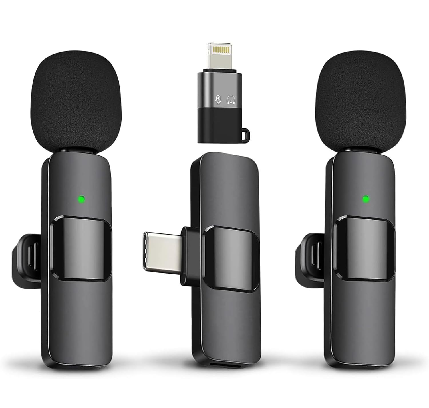 Omnidirectional Lavalier Wireless Microphone for Type-C Android & iPhones, Noise Reduction Lapel Mic for Youtubers, Video Recording, Facebook Live, and Streaming (Black)
