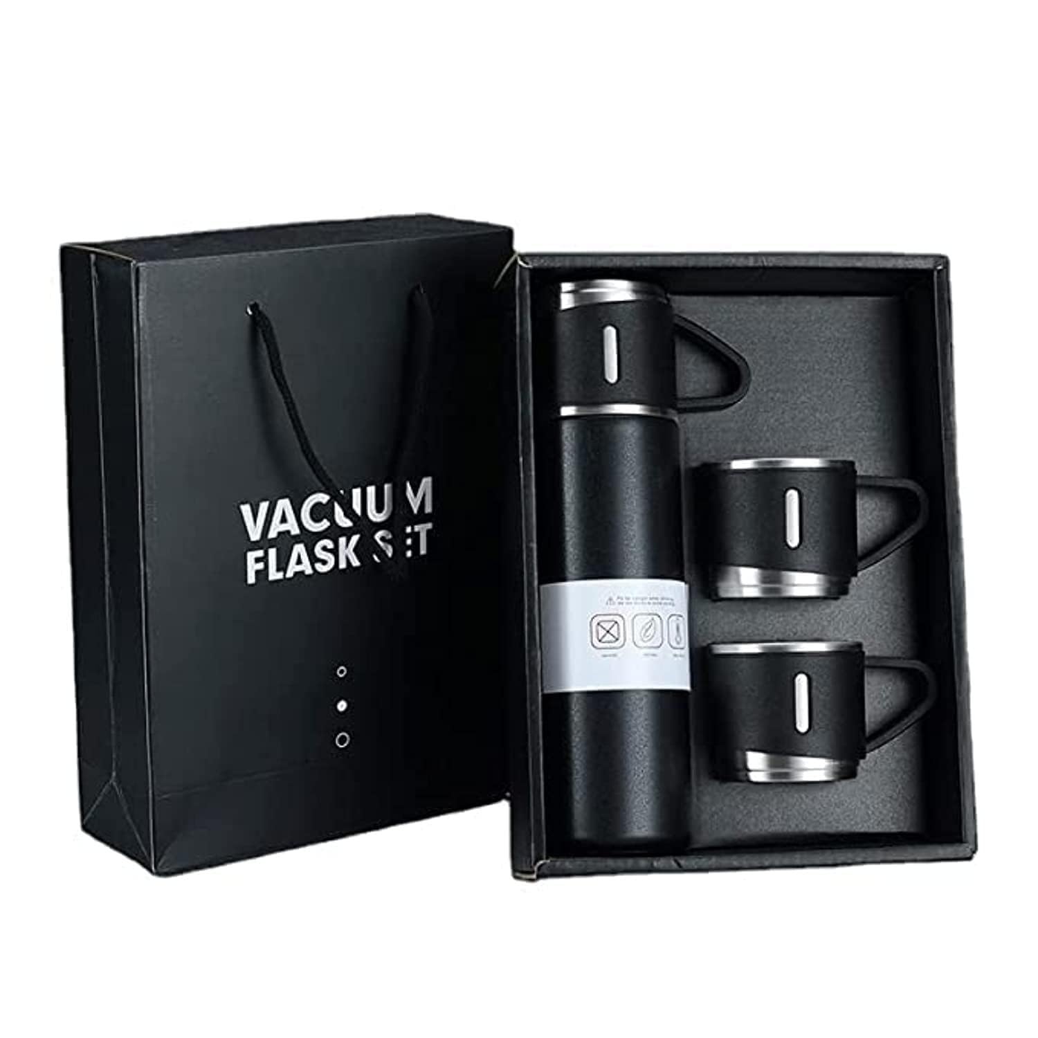 500ml Stainless Steel Vacuum Insulated Bottle – Double Wall Flask with 2 Cups | Hot & Cold Thermos
